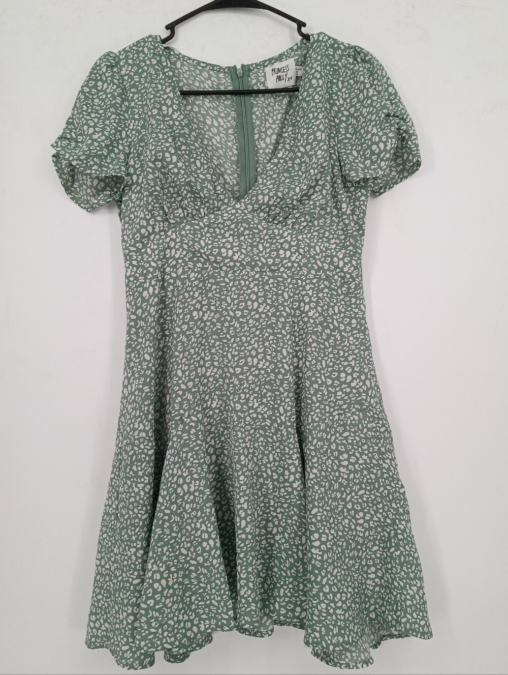 Princess Polly Mint Green Printed V-Neck Fit & Flare Mini Dress